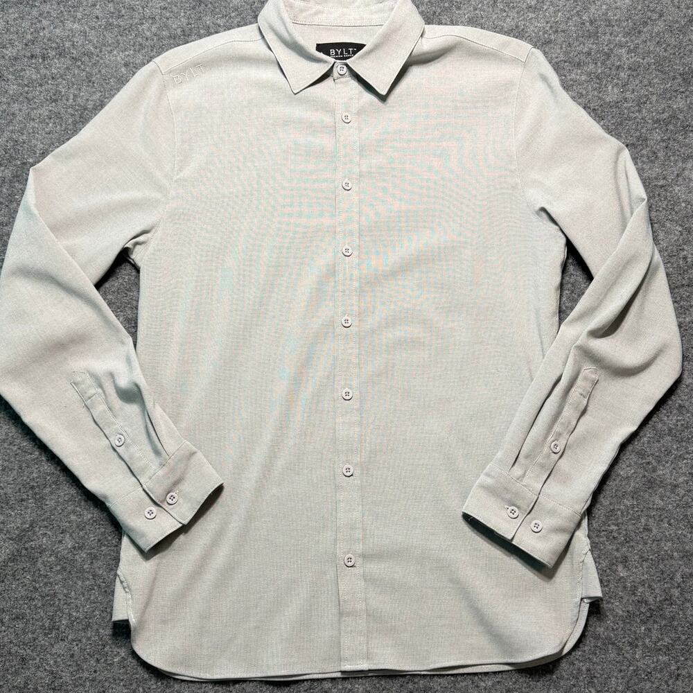 BYLT Premium Basics Men’s Gray Button Down‎ Shirt Long Sleeve Size Medium
